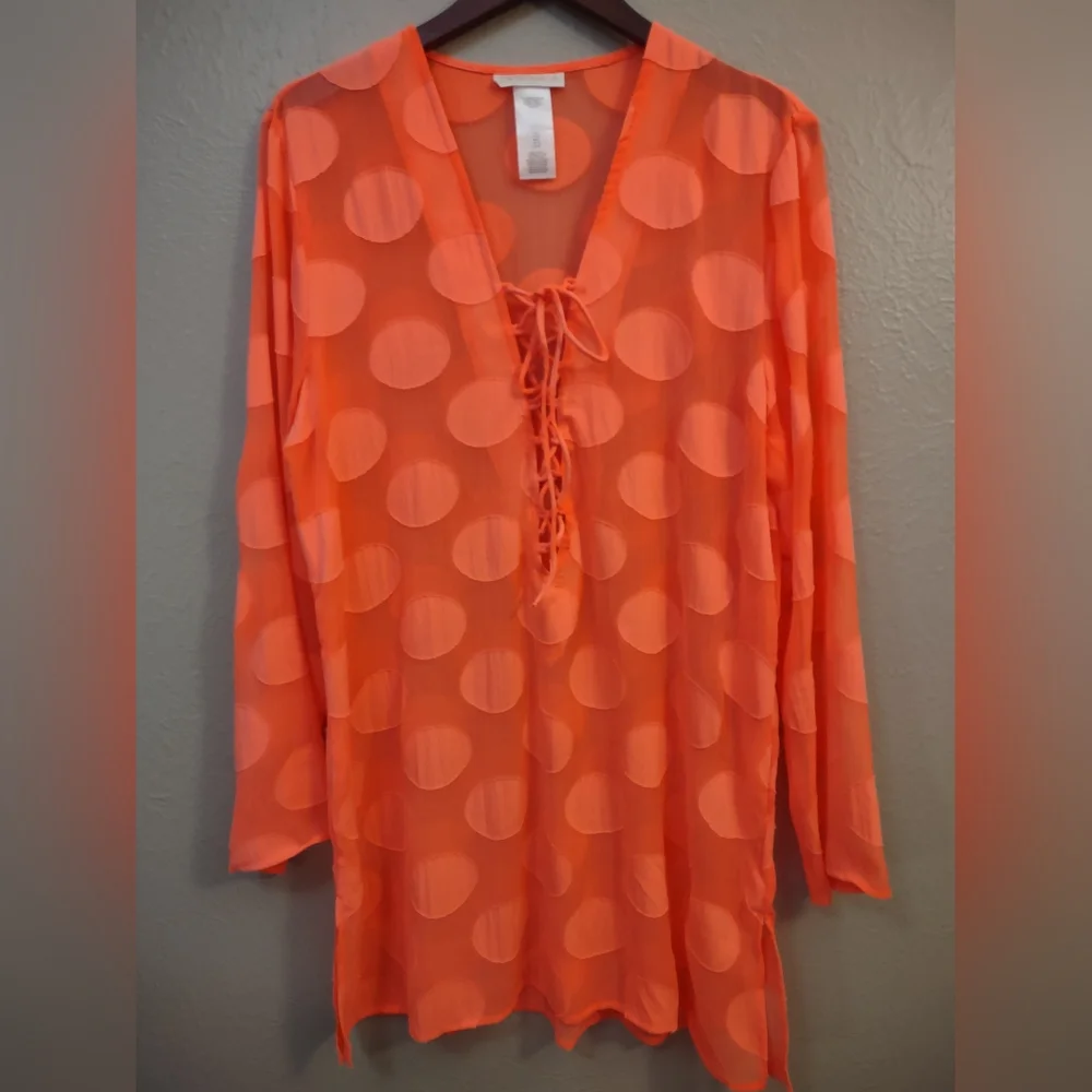 ​La Blanca Coral Neon Orange Polka Dot Sheer Swim Cover Up Size Large - Picture 2 of 11